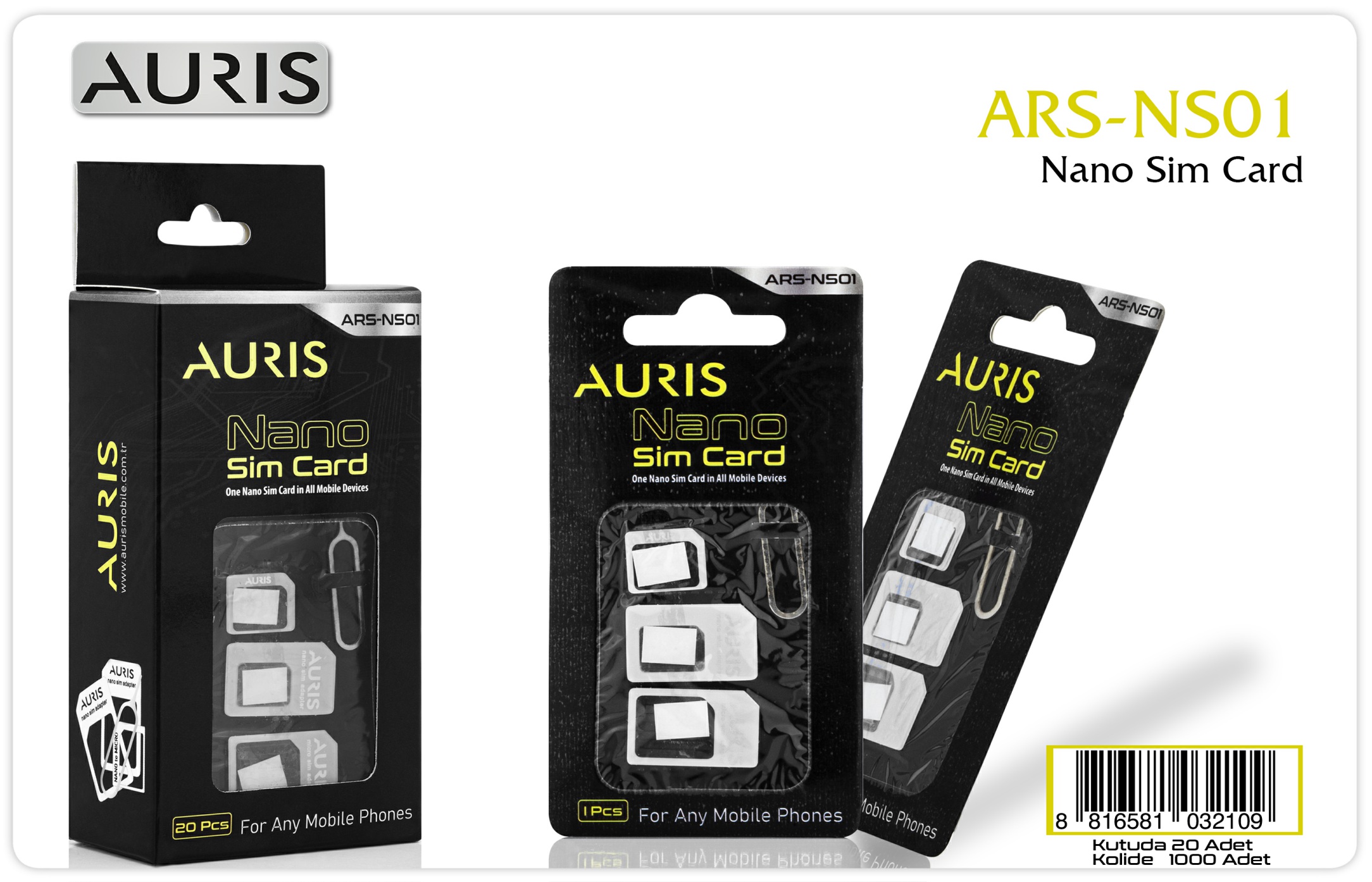 AURİS NS01 SIM Kart Adaptörü  Nano, Micro, Standart Dönüştürücü Set